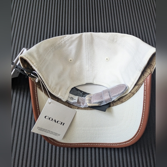 Coach White Brown Baseball Cotton Cap Hat Size M/L New! - Picture 3 of 5